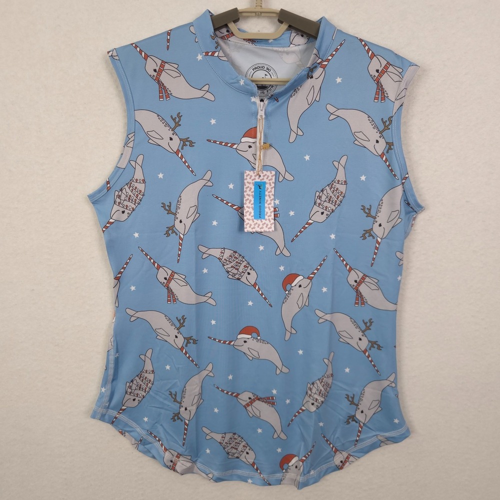 Proud 90 Golf‎ Shirt Womens Size XL Christmas Narwhal Animal 1/4 Zip Sleeveless